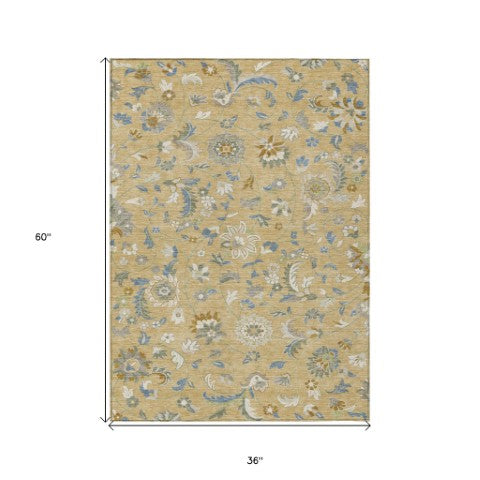 Homeroots 3' Floral Artichoke Green And Gray Area Rug For Indoor Outdoor Spaces - Washable & Stain Resistant 3' X 5' Polyester 597854