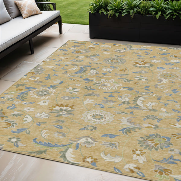 Homeroots 3' Floral Artichoke Green And Gray Area Rug For Indoor Outdoor Spaces - Washable & Stain Resistant 5' X 8' Polyester 597855