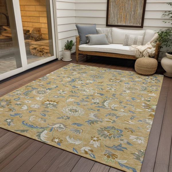 Homeroots 3' Floral Artichoke Green And Gray Area Rug For Indoor Outdoor Spaces - Washable & Stain Resistant 5' X 8' Polyester 597855