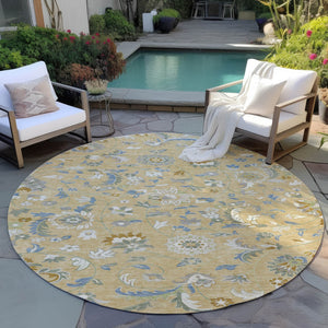 Homeroots 3' Floral Artichoke Green And Gray Area Rug For Indoor Outdoor Spaces - Washable & Stain Resistant 8' Round Polyester 597856