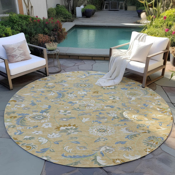 Homeroots 3' Floral Artichoke Green And Gray Area Rug For Indoor Outdoor Spaces - Washable & Stain Resistant 8' Round Polyester 597856