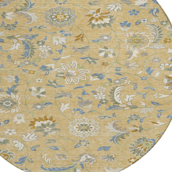 Homeroots 3' Floral Artichoke Green And Gray Area Rug For Indoor Outdoor Spaces - Washable & Stain Resistant 8' Round Polyester 597856