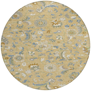 Homeroots 3' Floral Artichoke Green And Gray Area Rug For Indoor Outdoor Spaces - Washable & Stain Resistant 8' Round Polyester 597856