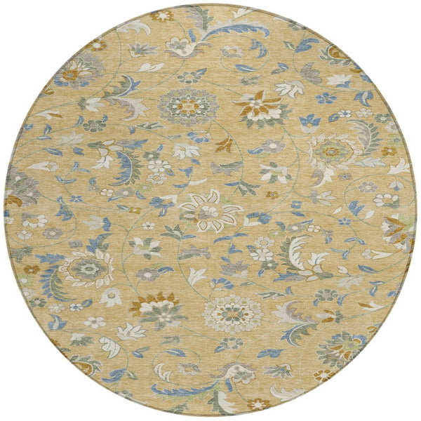 Homeroots 3' Floral Artichoke Green And Gray Area Rug For Indoor Outdoor Spaces - Washable & Stain Resistant 8' Round Polyester 597856
