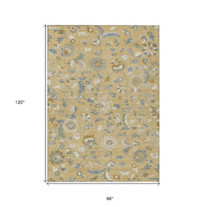 Homeroots 3' Floral Artichoke Green And Gray Area Rug For Indoor Outdoor Spaces - Washable & Stain Resistant 8' X 10' Polyester 597857