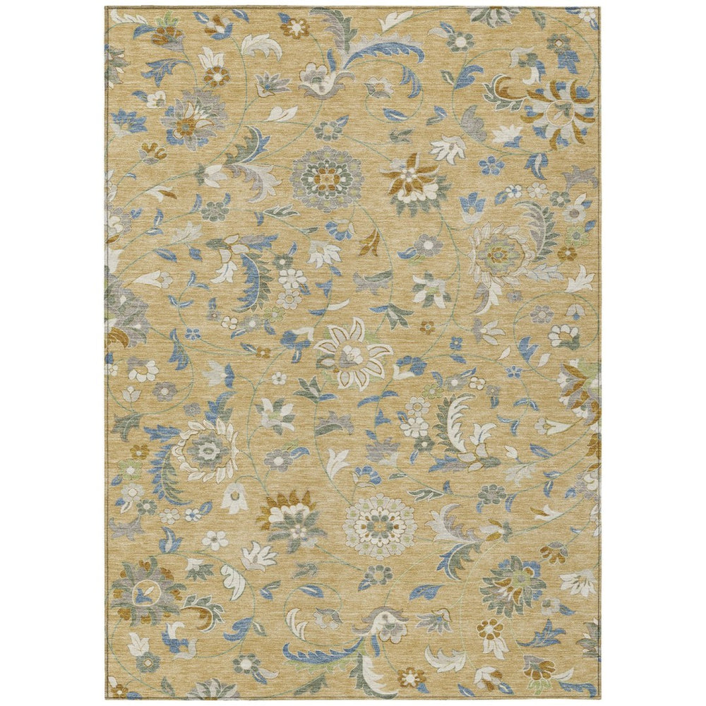 HomeRoots 9' Floral Indoor Outdoor Rug - Wheat, Blue & Ivory | Durable, Washable, Versatile for Any Space! 597858