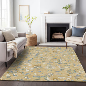 Homeroots 3' Floral Artichoke Green And Gray Area Rug For Indoor Outdoor Spaces - Washable & Stain Resistant 9' X 12' Polyester 597858