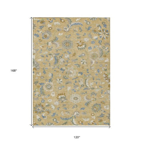 Homeroots 3' Floral Artichoke Green And Gray Area Rug For Indoor Outdoor Spaces - Washable & Stain Resistant 10' X 14' Polyester 597859