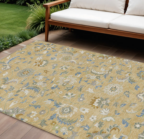 Homeroots 3' Floral Artichoke Green And Gray Area Rug For Indoor Outdoor Spaces - Washable & Stain Resistant 10' X 14' Polyester 597859