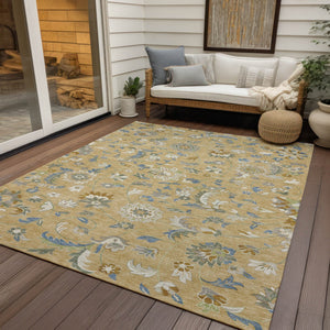 Homeroots 3' Floral Artichoke Green And Gray Area Rug For Indoor Outdoor Spaces - Washable & Stain Resistant 10' X 14' Polyester 597859
