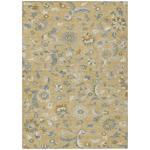 HomeRoots 5' Timeless Floral Washable Area Rug in Wheat, Blue, and Ivory - Perfect for Indoor & Outdoor Use 10' X 14' 597859