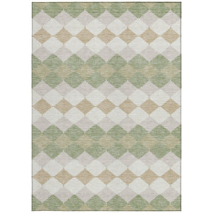 Homeroots 3' Stylish Artichoke Green Ivory Beige Geometric Indoor Outdoor Area Rug - Washable & Durable 3' X 5' Polyester 597860