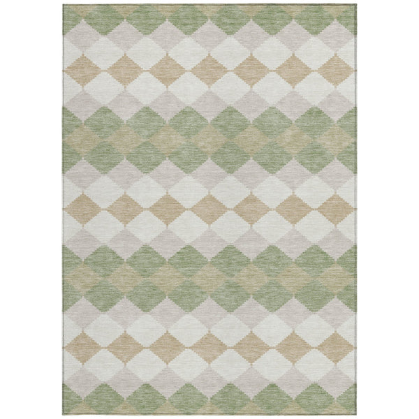 Homeroots 3' Stylish Artichoke Green Ivory Beige Geometric Indoor Outdoor Area Rug - Washable & Durable 3' X 5' Polyester 597860