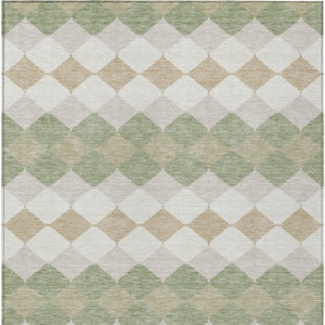 Homeroots 3' Stylish Artichoke Green Ivory Beige Geometric Indoor Outdoor Area Rug - Washable & Durable 5' X 8' Polyester 597861