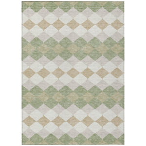 HomeRoots 5' Artichoke Green Geometric Washable Area Rug for Indoor & Outdoor Spaces – Stylish & Durable Design 5' X 8' 597861