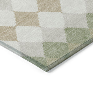 Homeroots 3' Stylish Artichoke Green Ivory Beige Geometric Indoor Outdoor Area Rug - Washable & Durable 5' X 8' Polyester 597861