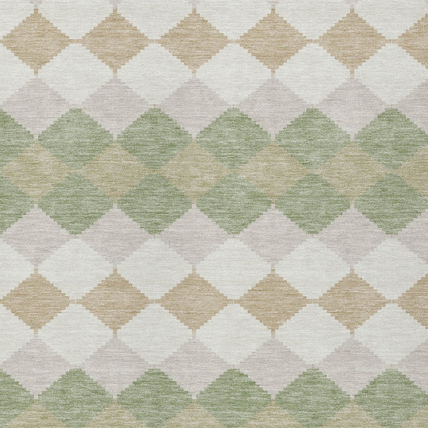 Homeroots 3' Stylish Artichoke Green Ivory Beige Geometric Indoor Outdoor Area Rug - Washable & Durable 5' X 8' Polyester 597861