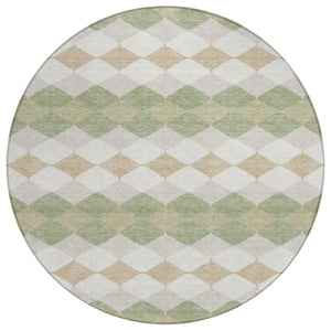 HomeRoots 5' Artichoke Green Geometric Washable Area Rug for Indoor & Outdoor Spaces – Stylish & Durable Design 8' Round 597862