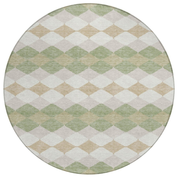 HomeRoots 5' Artichoke Green Geometric Washable Area Rug for Indoor & Outdoor Spaces – Stylish & Durable Design 8' Round 597862