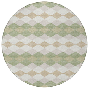 Homeroots 3' Stylish Artichoke Green Ivory Beige Geometric Indoor Outdoor Area Rug - Washable & Durable 8' Round Polyester 597862