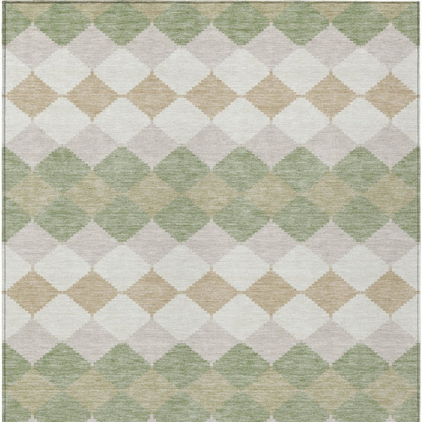 Homeroots 3' Stylish Artichoke Green Ivory Beige Geometric Indoor Outdoor Area Rug - Washable & Durable 8' X 10' Polyester 597863