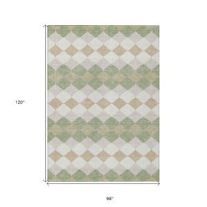 Homeroots 3' Stylish Artichoke Green Ivory Beige Geometric Indoor Outdoor Area Rug - Washable & Durable 8' X 10' Polyester 597863