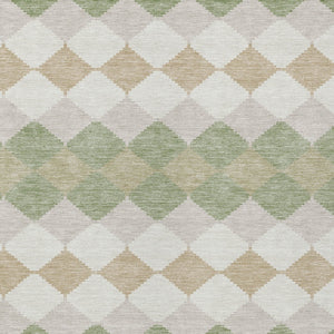 Homeroots 3' Stylish Artichoke Green Ivory Beige Geometric Indoor Outdoor Area Rug - Washable & Durable 9' X 12' Polyester 597864