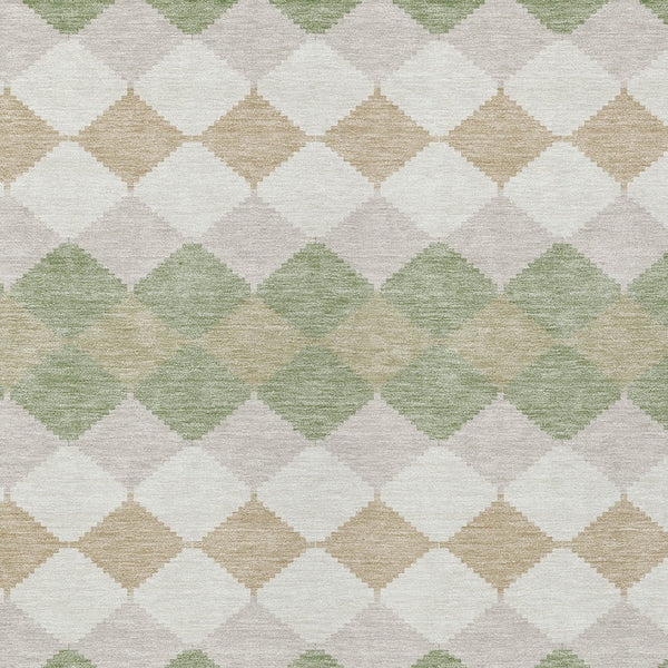 Homeroots 3' Stylish Artichoke Green Ivory Beige Geometric Indoor Outdoor Area Rug - Washable & Durable 9' X 12' Polyester 597864