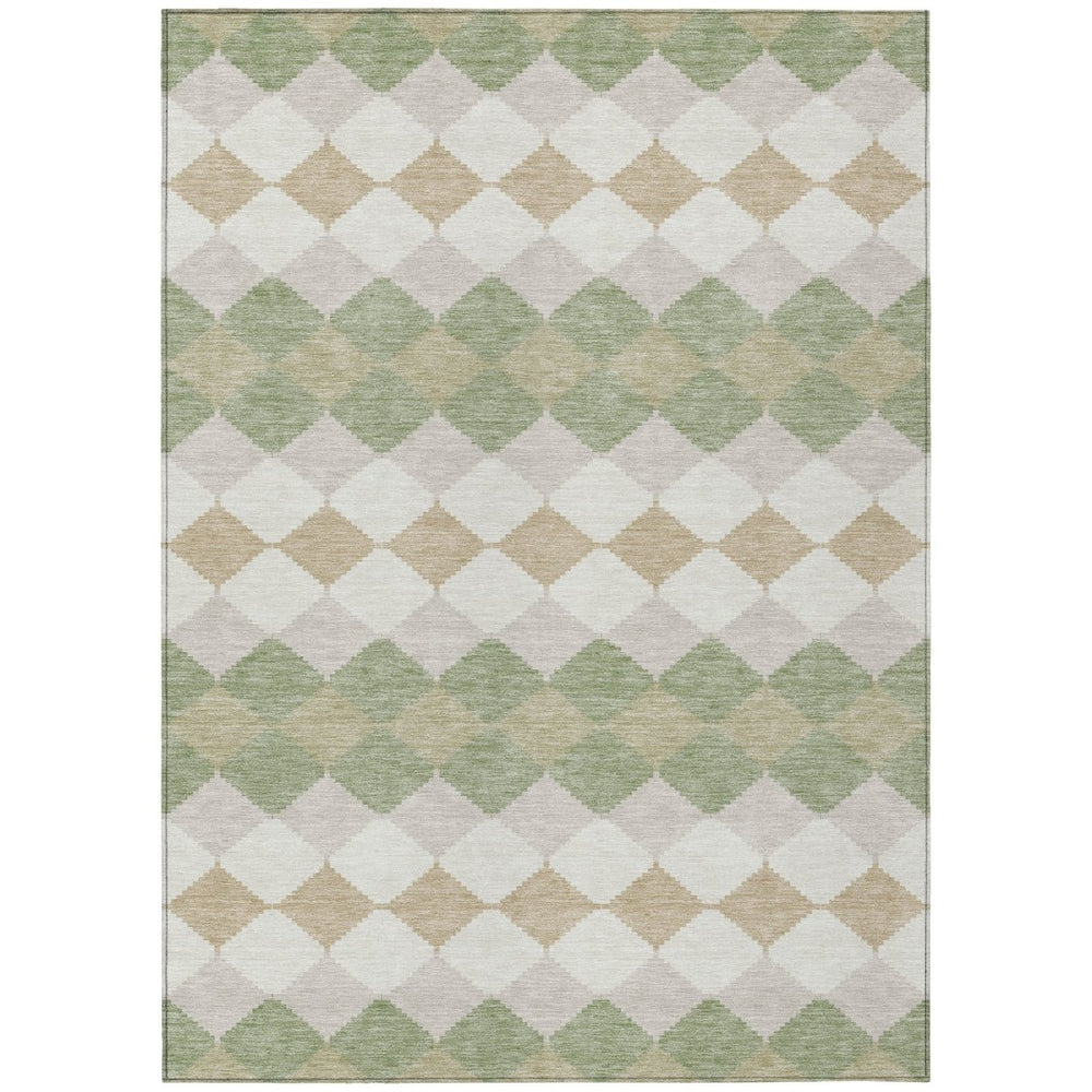 HomeRoots 5' Artichoke Green Geometric Washable Area Rug for Indoor & Outdoor Spaces – Stylish & Durable Design 10' X 14' 597865