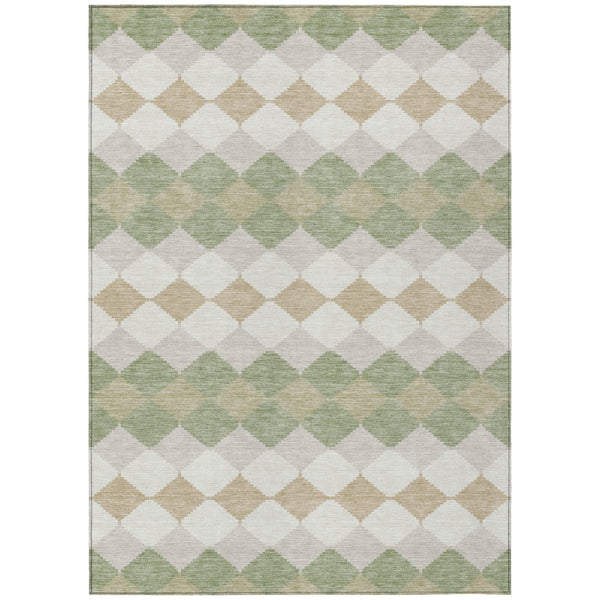 HomeRoots 5' Artichoke Green Geometric Washable Area Rug for Indoor & Outdoor Spaces – Stylish & Durable Design 10' X 14' 597865