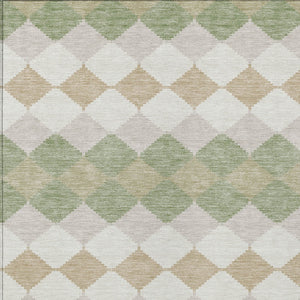 Homeroots 3' Stylish Artichoke Green Ivory Beige Geometric Indoor Outdoor Area Rug - Washable & Durable 10' X 14' Polyester 597865