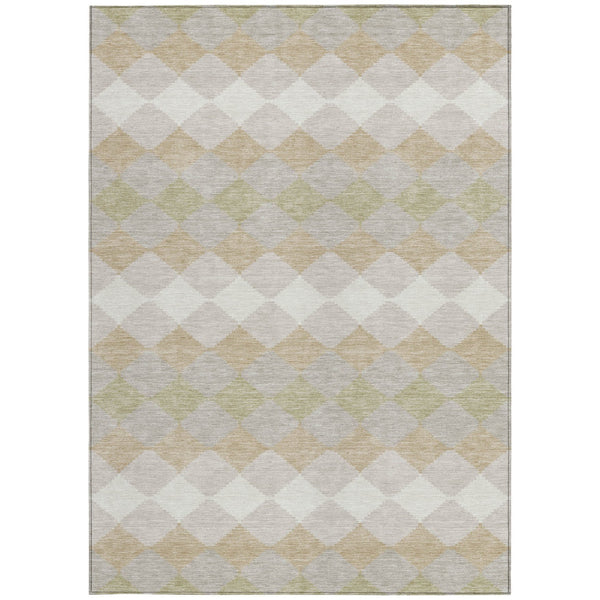 Homeroots 3' Stylish Artichoke Green Ivory Beige Geometric Indoor Outdoor Area Rug - Washable & Durable 3' X 5' Polyester 597866