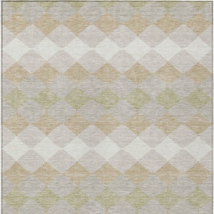 Homeroots 3' Stylish Artichoke Green Ivory Beige Geometric Indoor Outdoor Area Rug - Washable & Durable 5' X 8' Polyester 597867