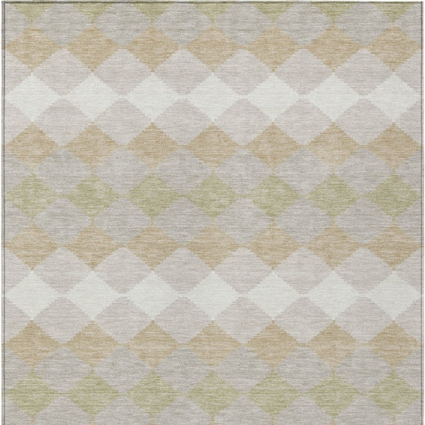 Homeroots 3' Stylish Artichoke Green Ivory Beige Geometric Indoor Outdoor Area Rug - Washable & Durable 5' X 8' Polyester 597867
