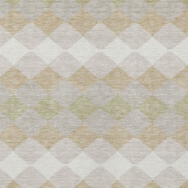 Homeroots 3' Stylish Artichoke Green Ivory Beige Geometric Indoor Outdoor Area Rug - Washable & Durable 5' X 8' Polyester 597867