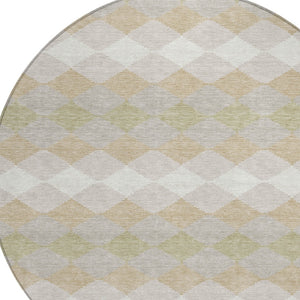 Homeroots 3' Stylish Artichoke Green Ivory Beige Geometric Indoor Outdoor Area Rug - Washable & Durable 8' Round Polyester 597868
