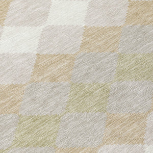 Homeroots 3' Stylish Artichoke Green Ivory Beige Geometric Indoor Outdoor Area Rug - Washable & Durable 8' Round Polyester 597868