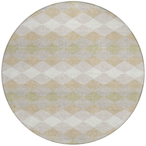 Homeroots 3' Stylish Artichoke Green Ivory Beige Geometric Indoor Outdoor Area Rug - Washable & Durable 8' Round Polyester 597868