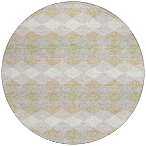 Homeroots 3' Stylish Artichoke Green Ivory Beige Geometric Indoor Outdoor Area Rug - Washable & Durable 8' Round Polyester 597868