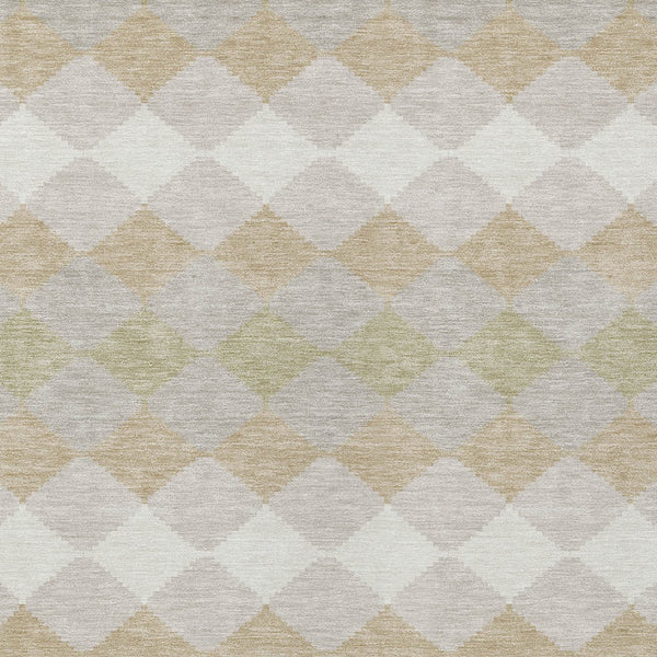 Homeroots 3' Stylish Artichoke Green Ivory Beige Geometric Indoor Outdoor Area Rug - Washable & Durable 8' X 10' Polyester 597869