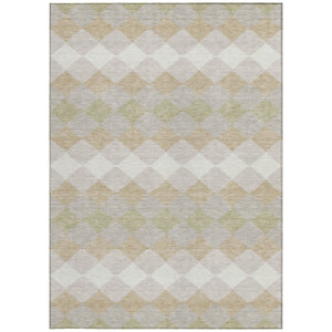 Homeroots 3' Stylish Artichoke Green Ivory Beige Geometric Indoor Outdoor Area Rug - Washable & Durable 9' X 12' Polyester 597870