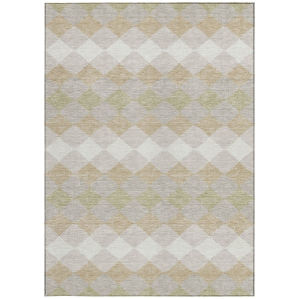 Homeroots 3' Stylish Artichoke Green Ivory Beige Geometric Indoor Outdoor Area Rug - Washable & Durable 9' X 12' Polyester 597870