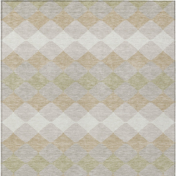 Homeroots 3' Stylish Artichoke Green Ivory Beige Geometric Indoor Outdoor Area Rug - Washable & Durable 9' X 12' Polyester 597870