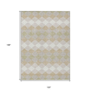 Homeroots 3' Stylish Artichoke Green Ivory Beige Geometric Indoor Outdoor Area Rug - Washable & Durable 10' X 14' Polyester 597871