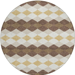 Homeroots 3' Stylish Artichoke Green Ivory Beige Geometric Indoor Outdoor Area Rug - Washable & Durable 8' Round Polyester 597886