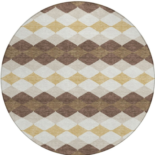 Homeroots 3' Stylish Artichoke Green Ivory Beige Geometric Indoor Outdoor Area Rug - Washable & Durable 8' Round Polyester 597886
