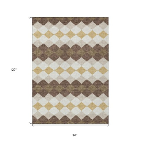 Homeroots 3' Stylish Artichoke Green Ivory Beige Geometric Indoor Outdoor Area Rug - Washable & Durable 8' X 10' Polyester 597887