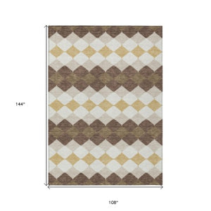 Homeroots 3' Stylish Artichoke Green Ivory Beige Geometric Indoor Outdoor Area Rug - Washable & Durable 9' X 12' Polyester 597888