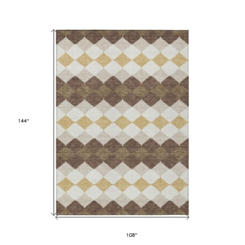 Homeroots 3' Stylish Artichoke Green Ivory Beige Geometric Indoor Outdoor Area Rug - Washable & Durable 9' X 12' Polyester 597888