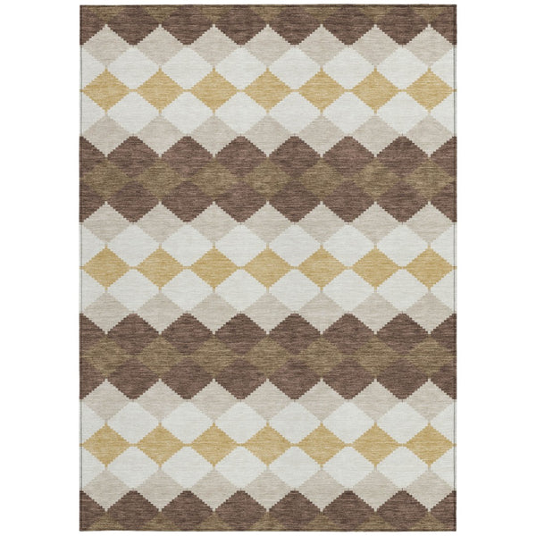 Homeroots 3' Stylish Artichoke Green Ivory Beige Geometric Indoor Outdoor Area Rug - Washable & Durable 10' X 14' Polyester 597889